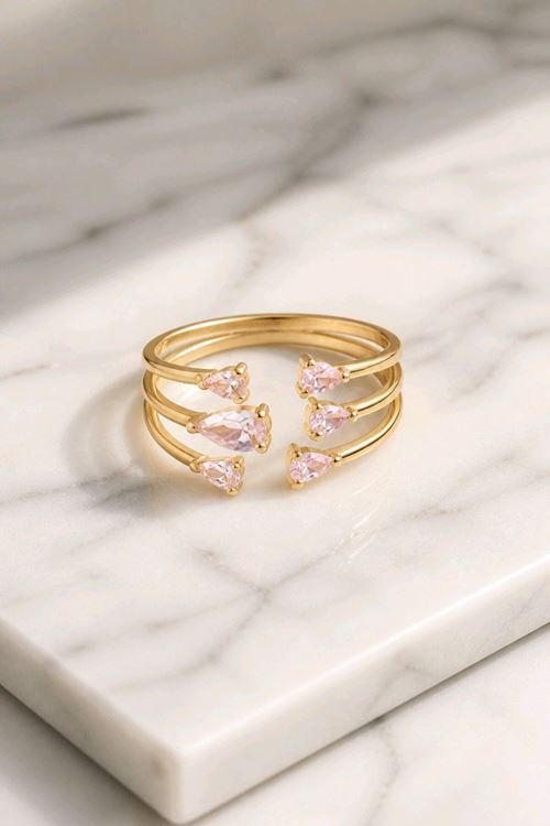 Çelik Pembe Taşlı Yüzük, Ayarlanabilir