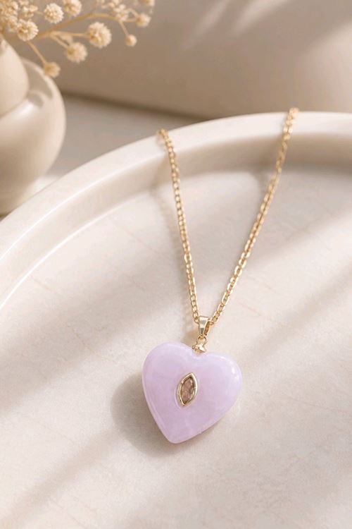 Gold Çelik Pembe Kalp Uçlu Kolye, 40+5cm