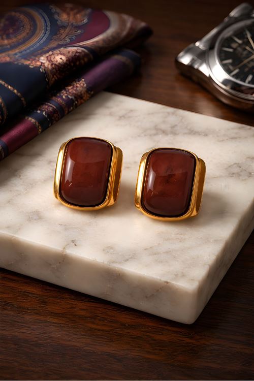 Gold Kahverengi Yelpaze Küpe