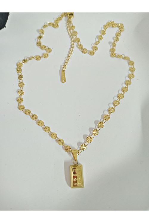 Paslanmaz Çelik Steel Külçe Altın Kolye (40cm+5cm)