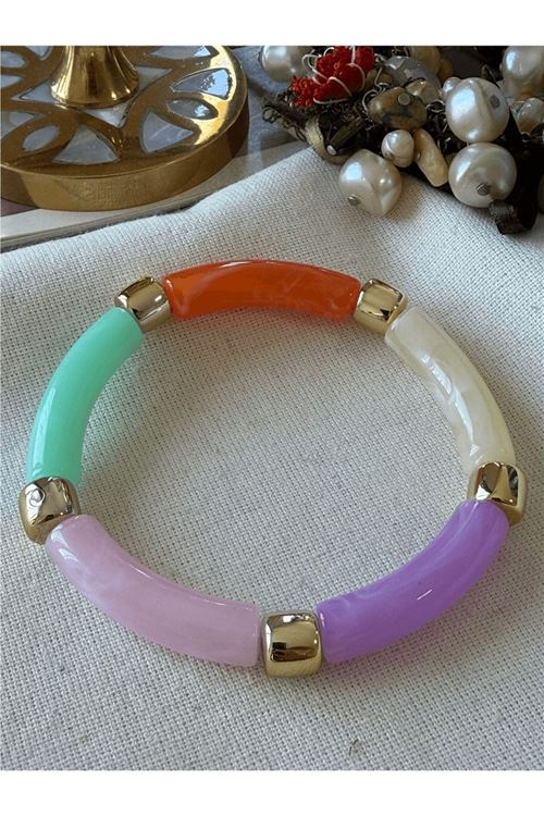 Mor Pembe Yeşil Gold Esnek Bileklik