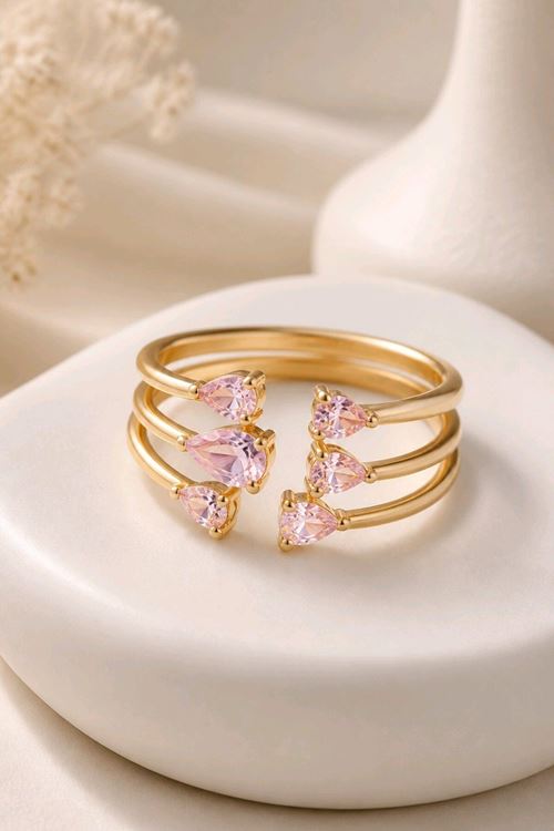 Çelik Pembe Taşlı Yüzük, Ayarlanabilir