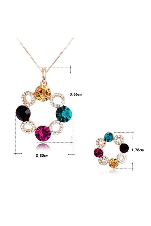2 Parça Gold Kaplama Zirkon Taşlı Kolye Küpe Seti