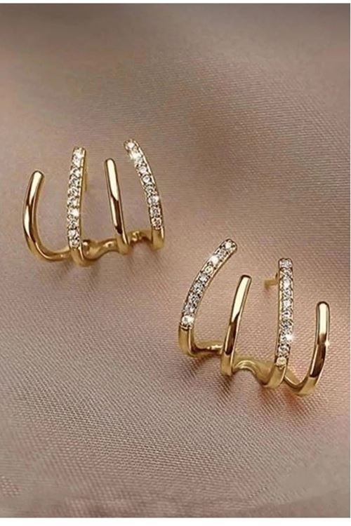 Gold Kristal Taşlı Çoklu Görünümlü Küpe