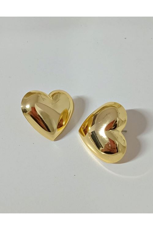 Kalp Görünümlü Gold Küpe