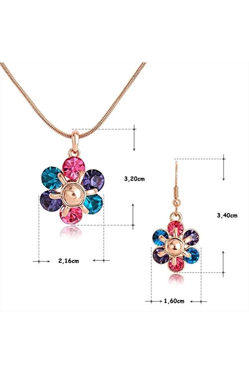 2 Parça Gold Kaplama Zirkon Taşlı Kolye Küpe Seti