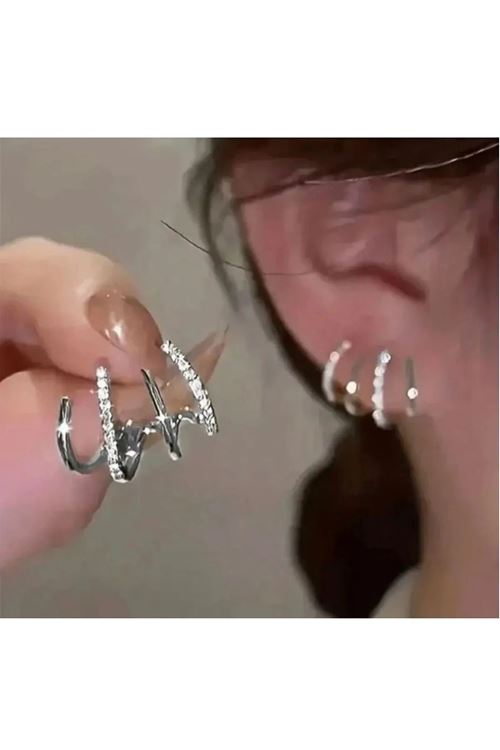 Gümüş Kristal Taşlı Çoklu Görünümlü Küpe