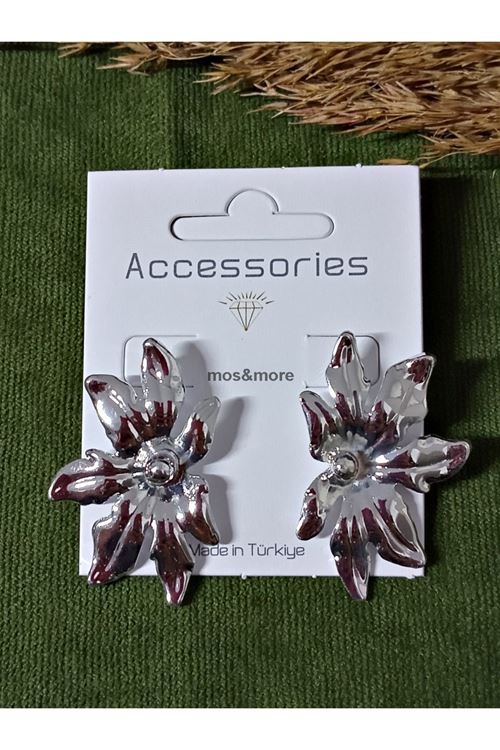 Gümüş Yarım Çiçek Flower Kadın Küpe