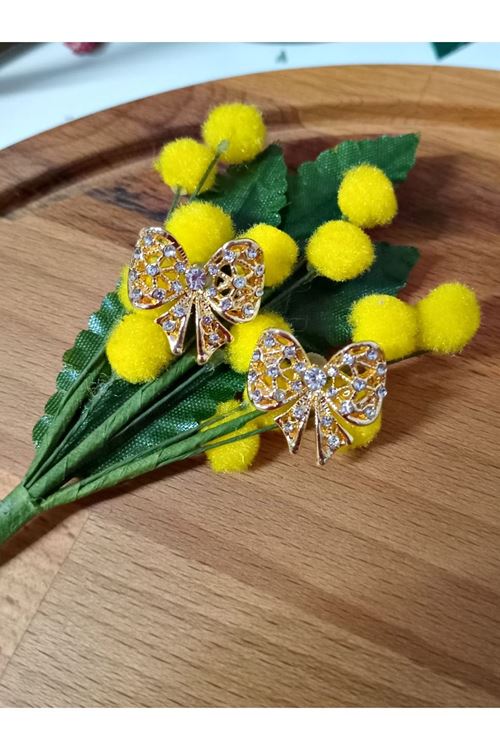 Gold Zirkon Taşlı Fiyonk Tasarım Kadın Küpe