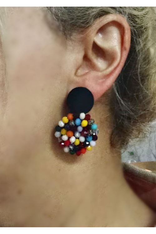 Kesme Boncuklu Dokulu Mix Renkli Küpe