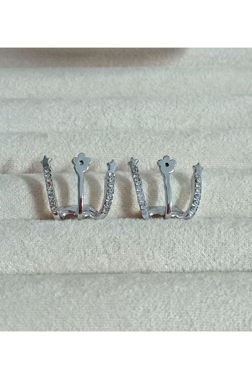 Gümüş  Kristal Taşlı Çoklu Görünümlü Küpe