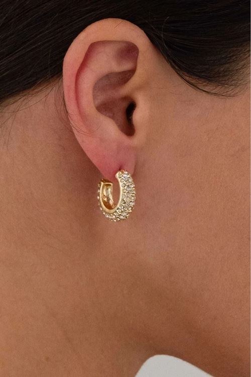 Kristal Taşlı Gold Halka Küpe