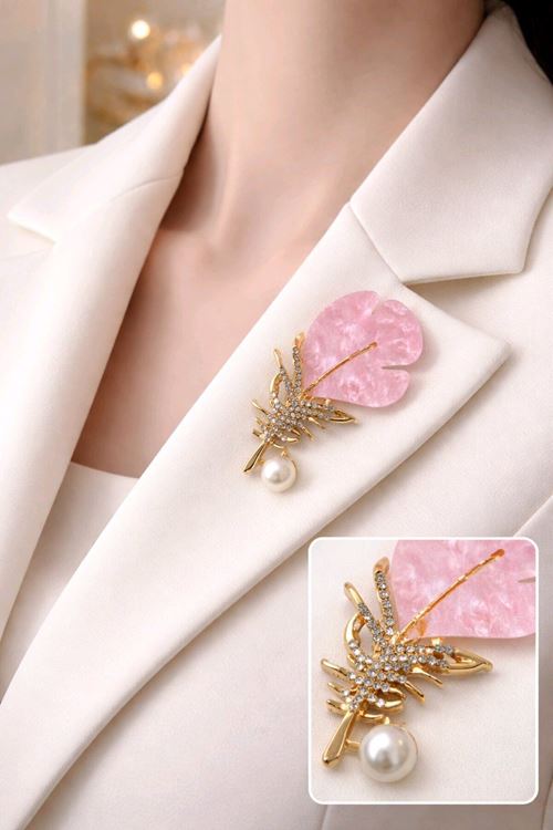 Pembe Kuş Tüyü Broş, Yaka Broşu, Çanta Broşu