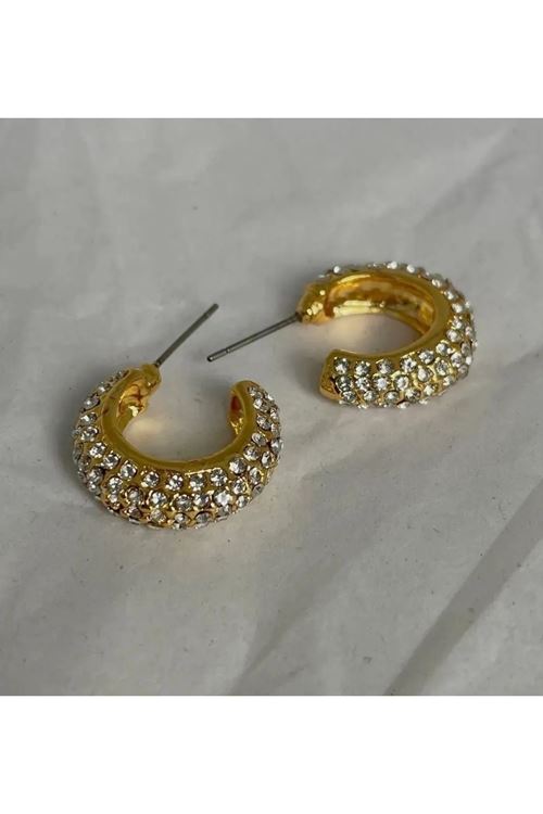 Kristal Taşlı Gold Halka Küpe
