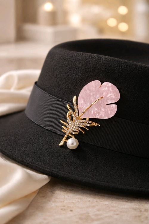 Pembe Kuş Tüyü Broş, Yaka Broşu, Çanta Broşu
