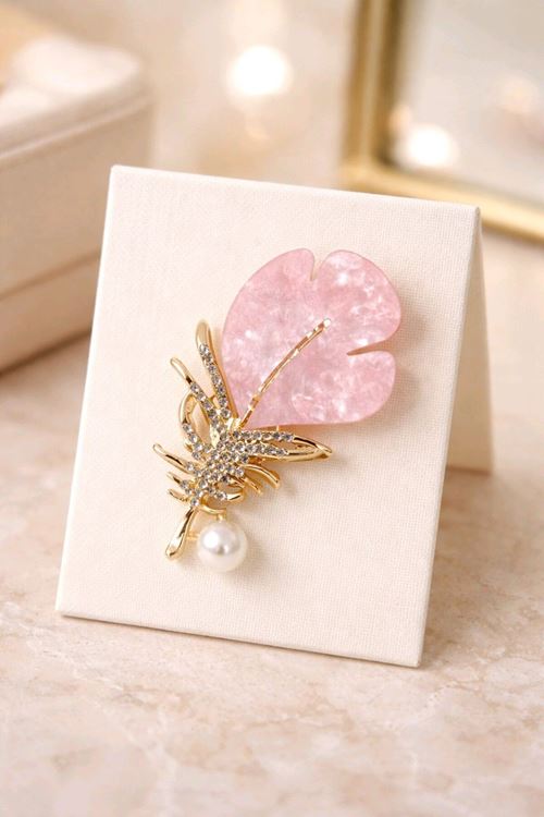 Pembe Kuş Tüyü Broş, Yaka Broşu, Çanta Broşu