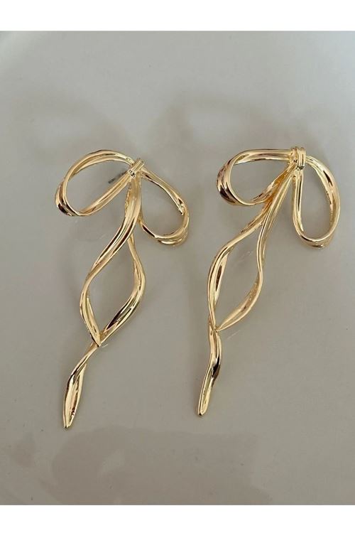 Gold Fiyonk Büyük 9cm Kadın Küpe