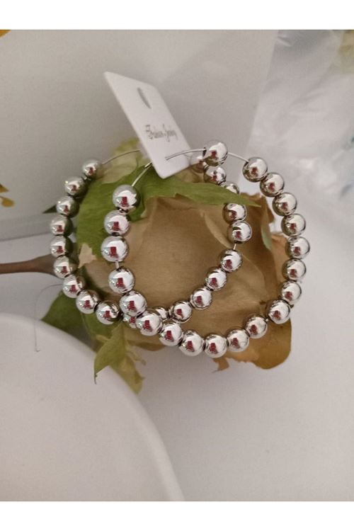 6cm Büyük Gümüş Incili Abiye Günlük Halka Kadın Küpe