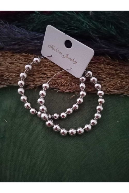 6cm Büyük Gümüş Incili Abiye Günlük Halka Kadın Küpe