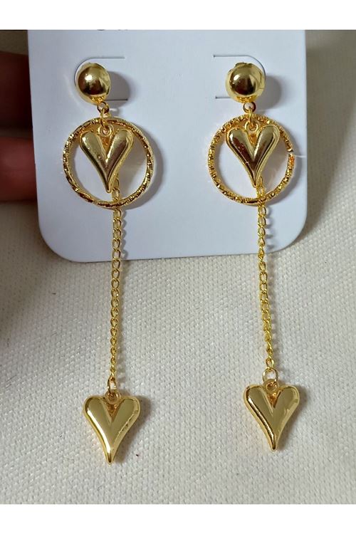 Gold Kalp Sallantılı Uzun Şık Küpe