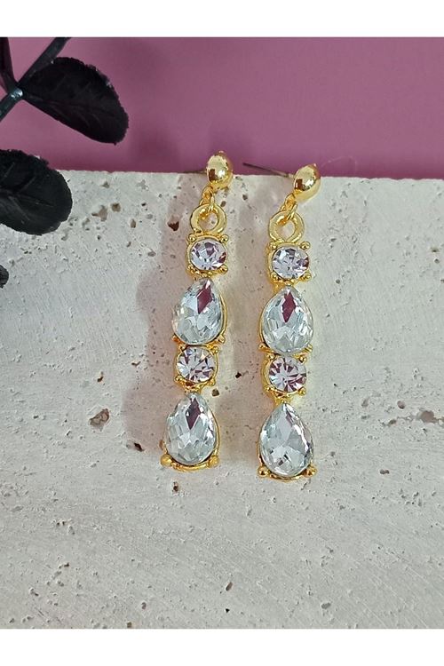 Beyaz Gold Kristal Taşlı Abiye Kadın Küpe