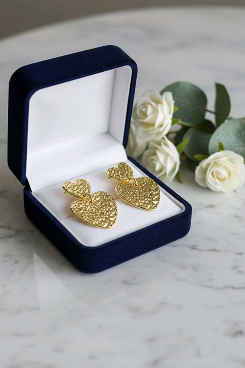 Gold Çift Kalp Kadın Küpe