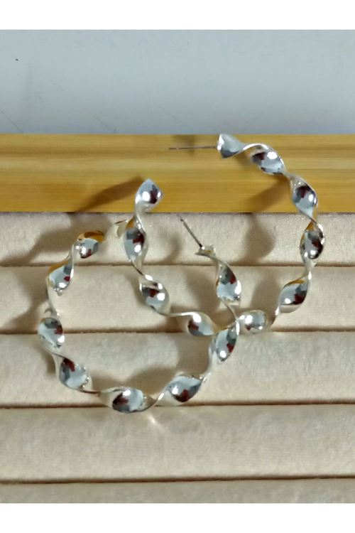 Gümüş Burgulu 5cm Halka Kadın Küpe