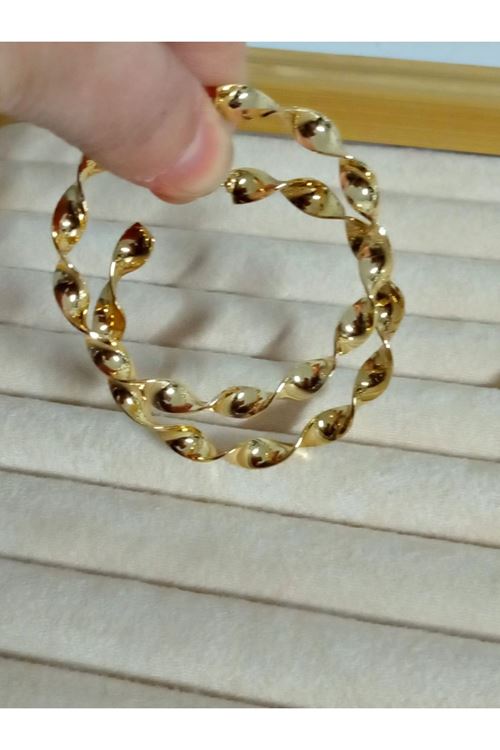 Gold Burgulu 6cm Büyük Halka Kadın Küpe