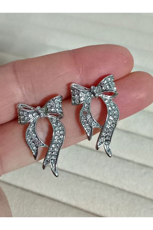 Gümüş Taşlı Fiyonk Tasarım Kadın Küpe