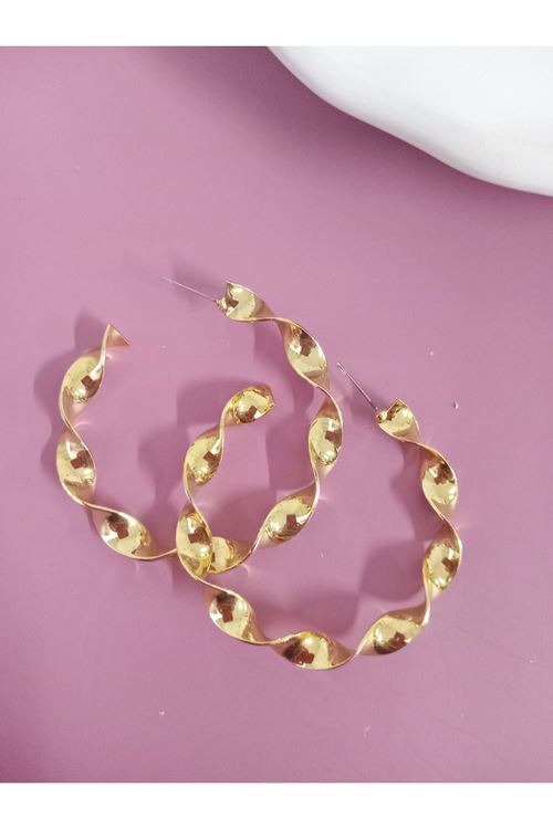 Gold Burgulu 5cm Halka Kadın Küpe