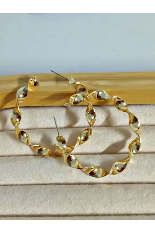 Gold Burgulu 5cm Halka Kadın Küpe