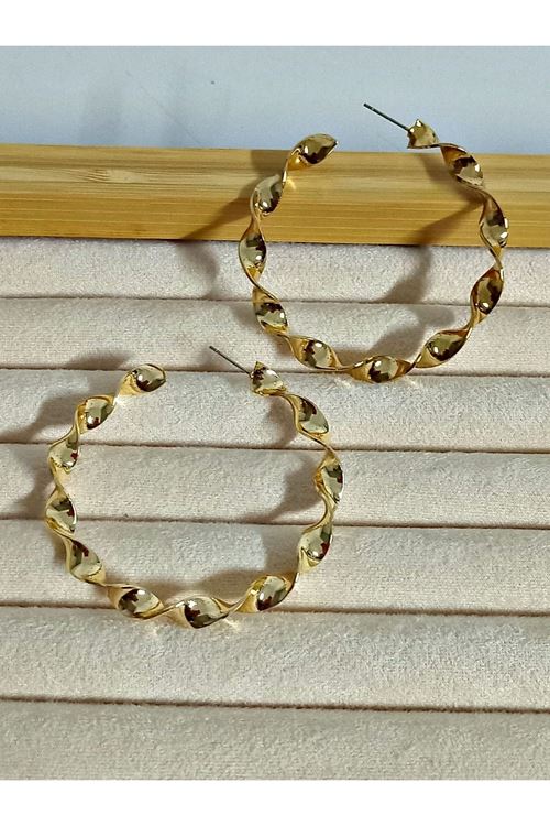 Gold Burgulu 6cm Büyük Halka Kadın Küpe