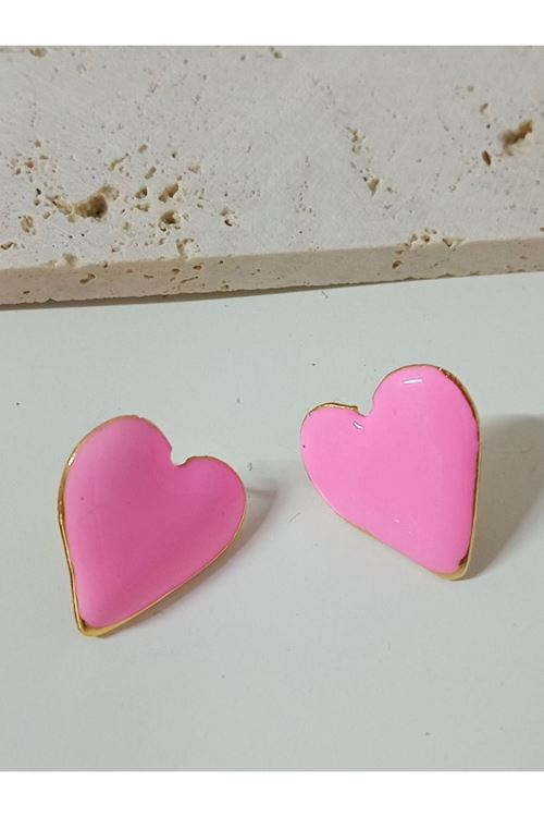 Pembe Mineli Küçük Kalp Kadın Küpe, Pembe Kalp