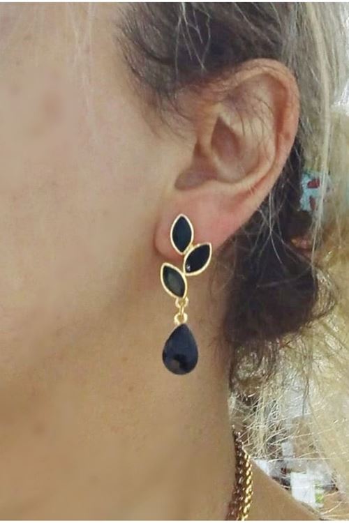 Siyah Gold Kristal Taşlı Yaprak Küpe