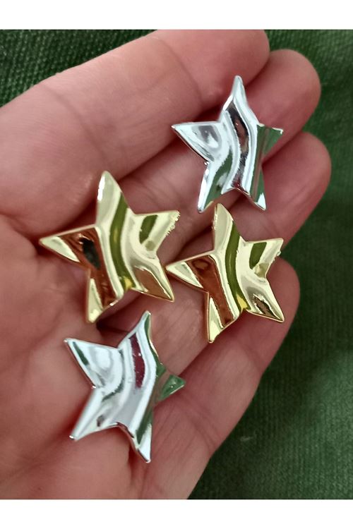Gold Yıldız Dalagalı  Plaka Küpe
