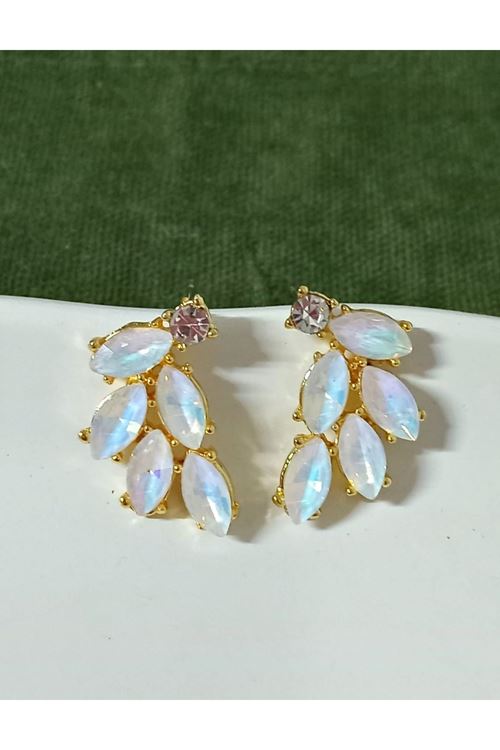 Kristal Taşlı Beyaz Yaprak Kadın Küpe