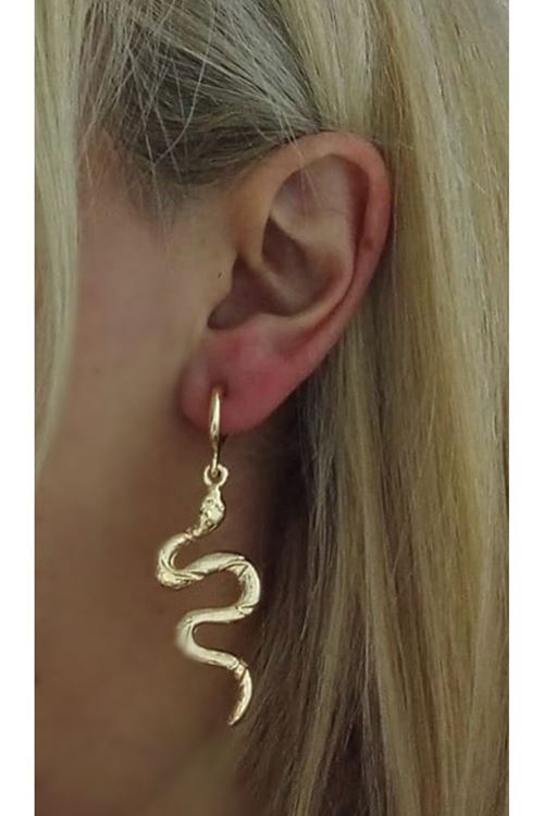 Gold Yılan Model Büyük Kadın Küpe (7cm)