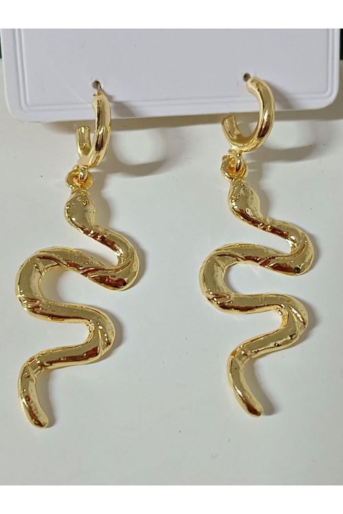 Gold Yılan Model Büyük Kadın Küpe (7cm)
