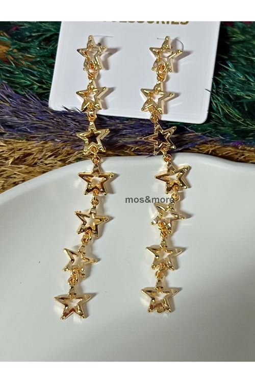 Uzun Tasarım Gold Yıldız Kadın Küpe