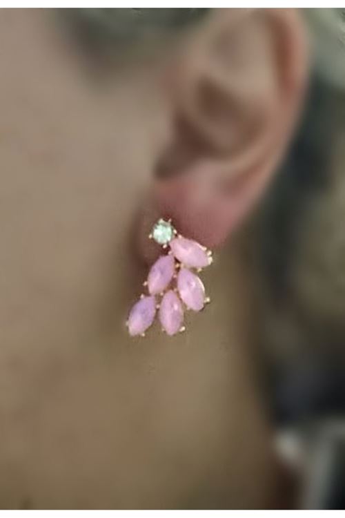 Kristal Taşlı Pembe Yaprak Kadın Küpe