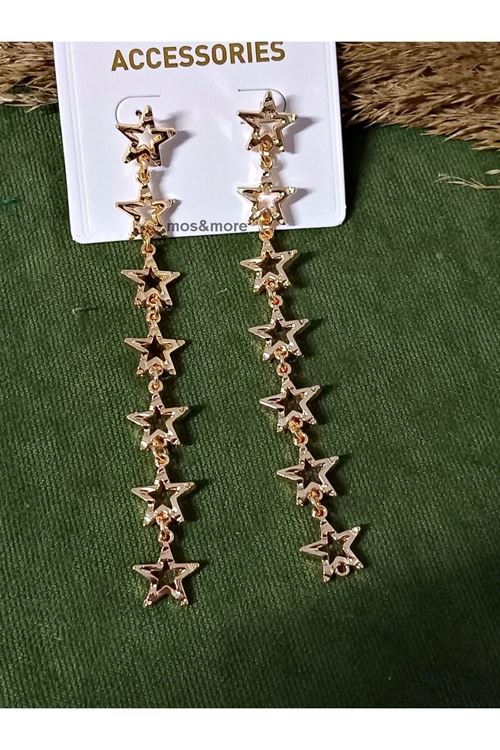 Uzun Tasarım Gold Yıldız Kadın Küpe