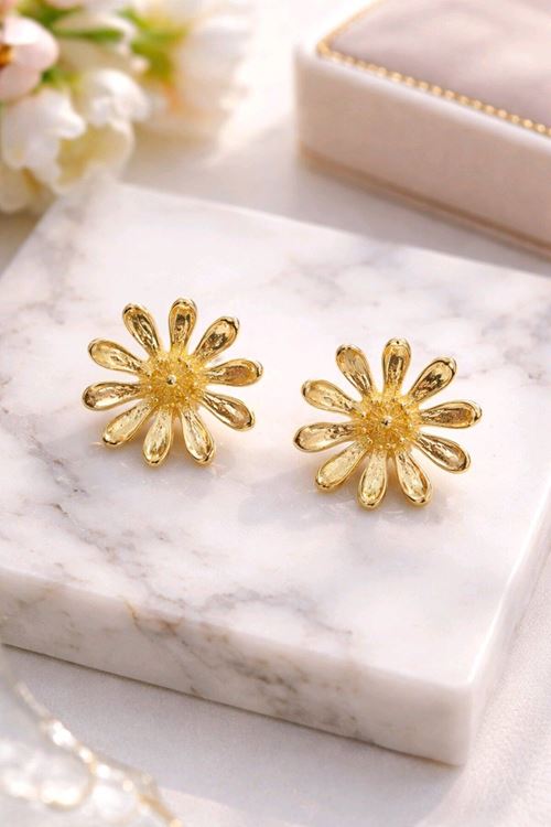 Gold Çiçek Papatya Küpe
