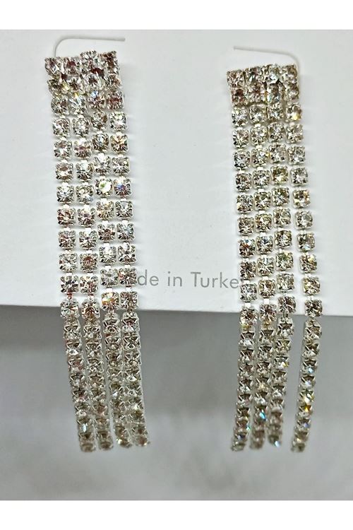 Gümüş Taşlı Su Yolu Sallantılı Kadın Küpe, 4 Şeritli