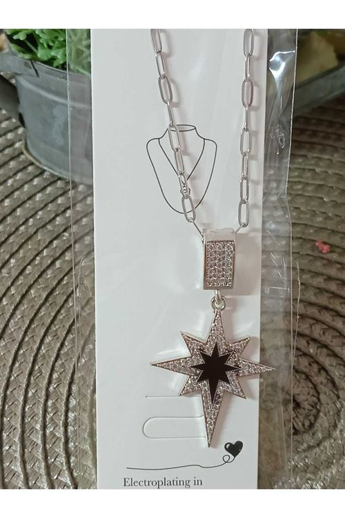 Çelik Kuzey Yıldızı Zirkon Kadın Kolye