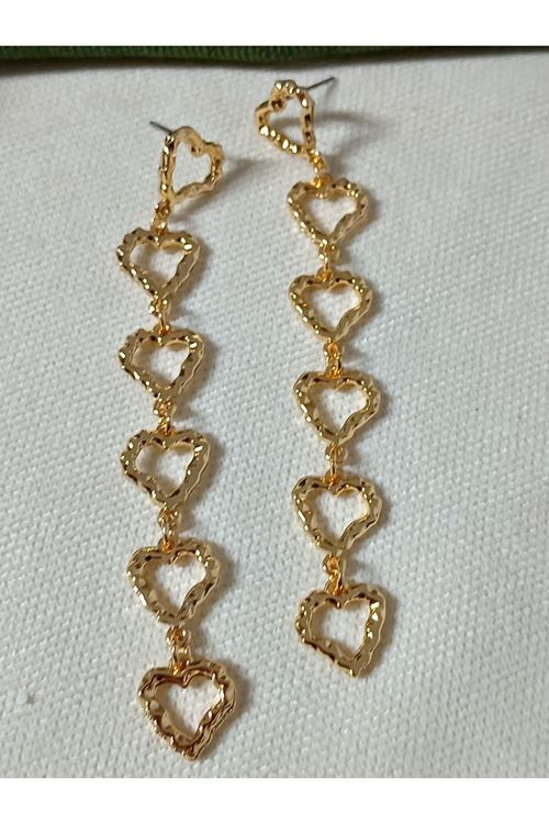 Gold Renk Uzun Tasarım Kalp Kadın Küpe
