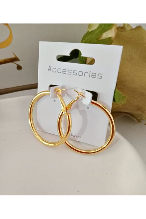 Gold 3cm Ve 4cm 2 Çift Boru Halka Kadın Küpe Seti