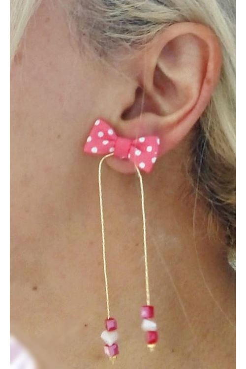 Pembe Puantiyeli Fiyonk  Sallantılı Kadın Küpe