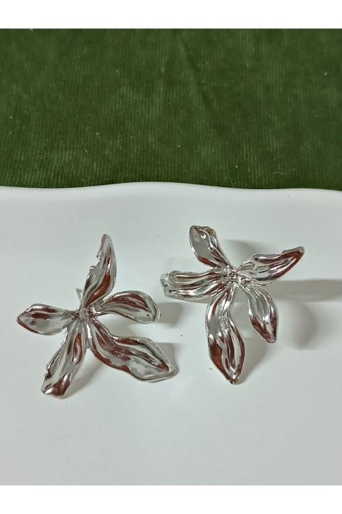 Gümüş Çiçek Tasarım Büyük Kadın Küpe