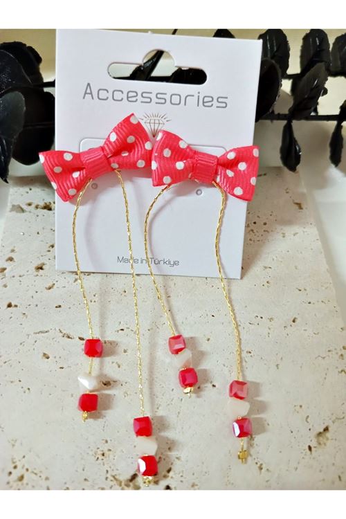 Pembe Puantiyeli Fiyonk  Sallantılı Kadın Küpe