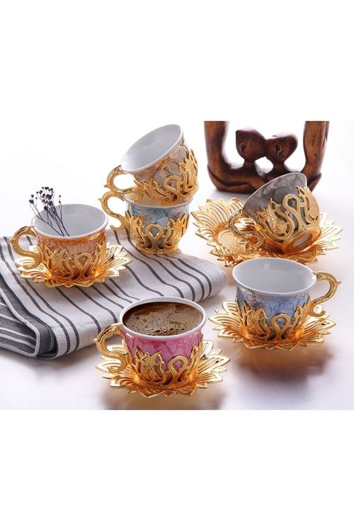 12 Parça 6 Kişilik 6 Renk Gold Kahve Takımı